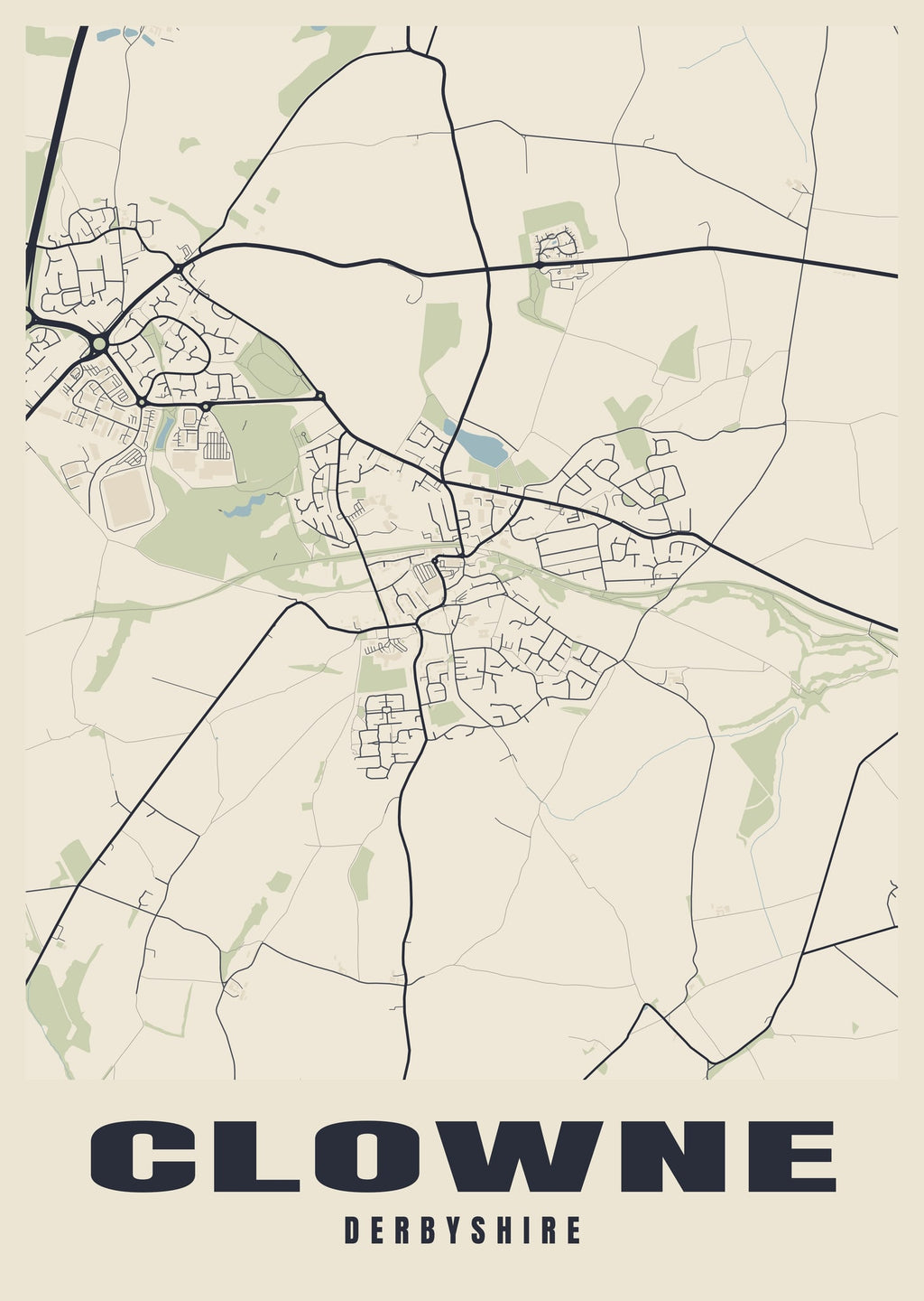 Street map poster of Clowne, Derbyshire