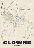Street map poster of Clowne, Derbyshire