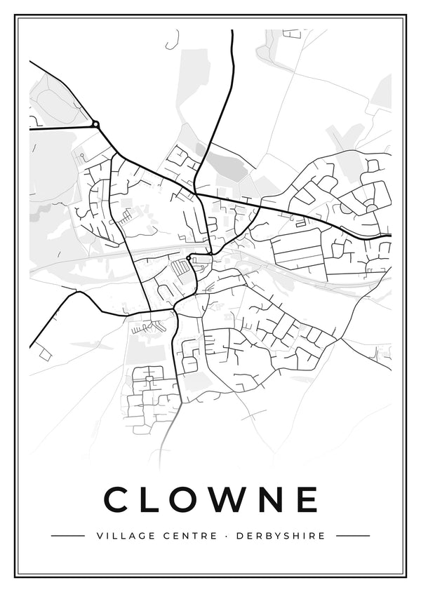 Clowne Village Centre Street Map Poster