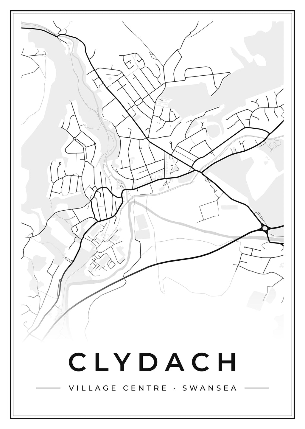 Street map poster of Clydach village centre, Swansea