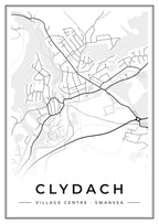 Street map poster of Clydach village centre, Swansea