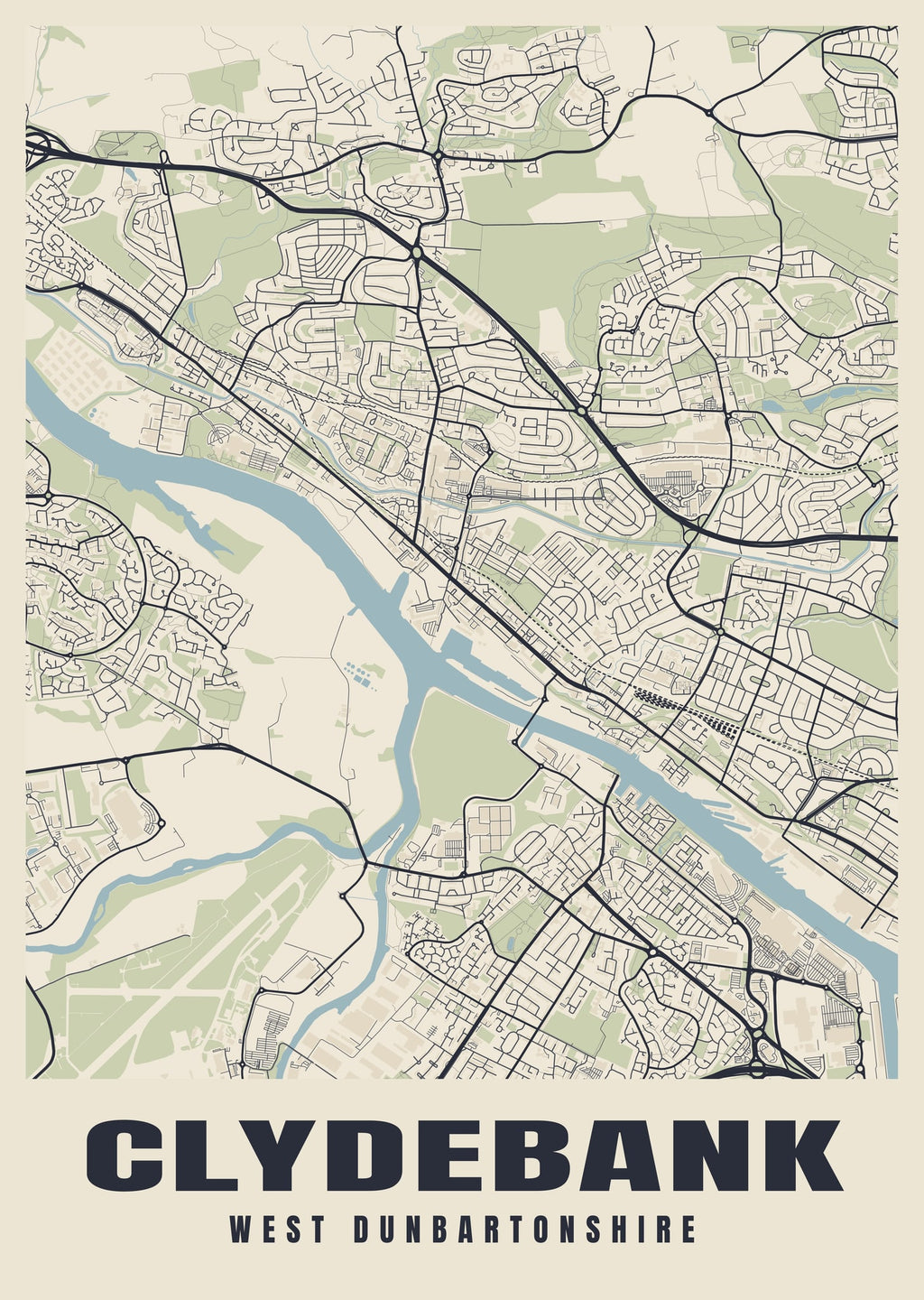 Street map poster of Clydebank, West Dunbartonshire
