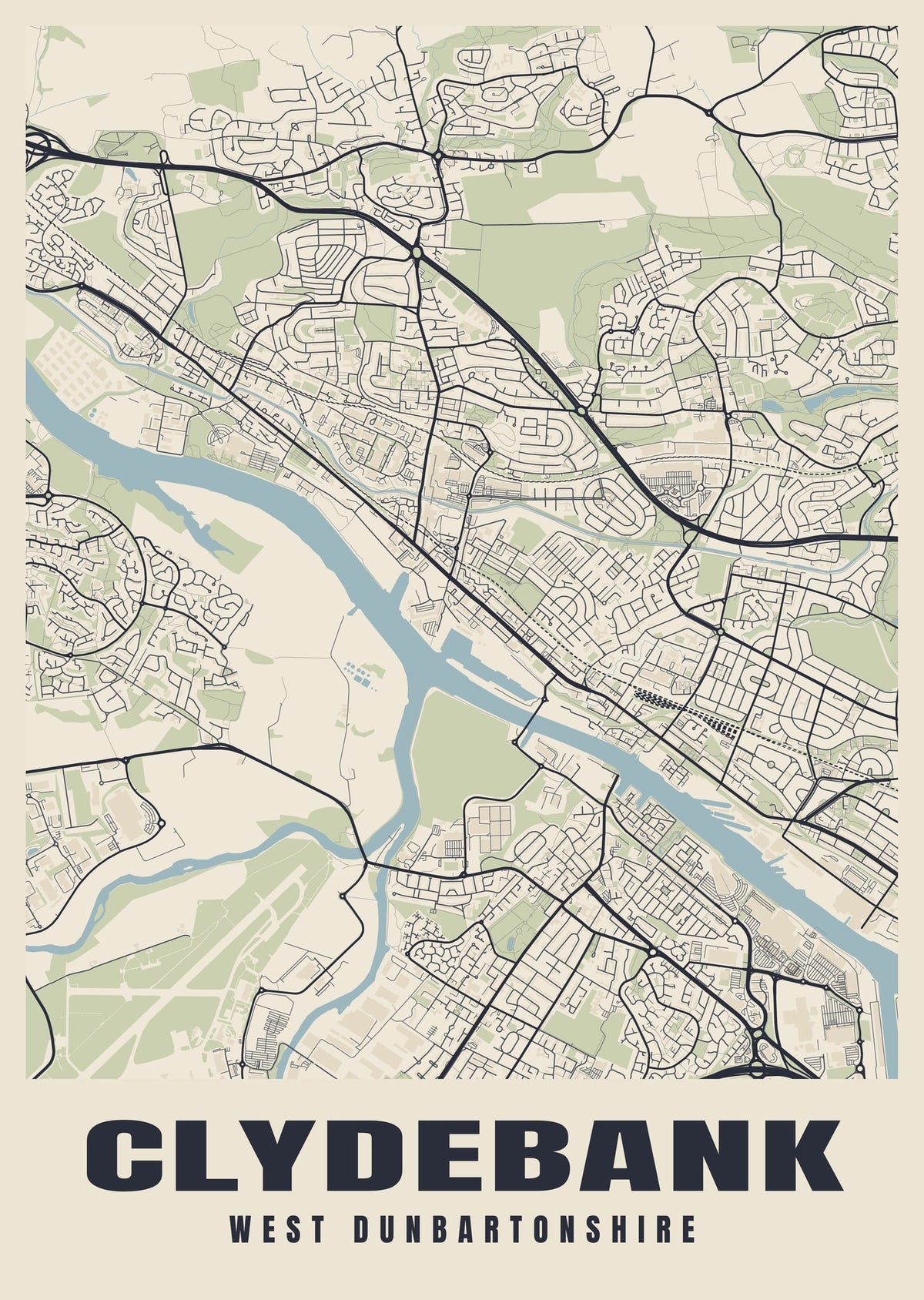 Street map poster of Clydebank, West Dunbartonshire