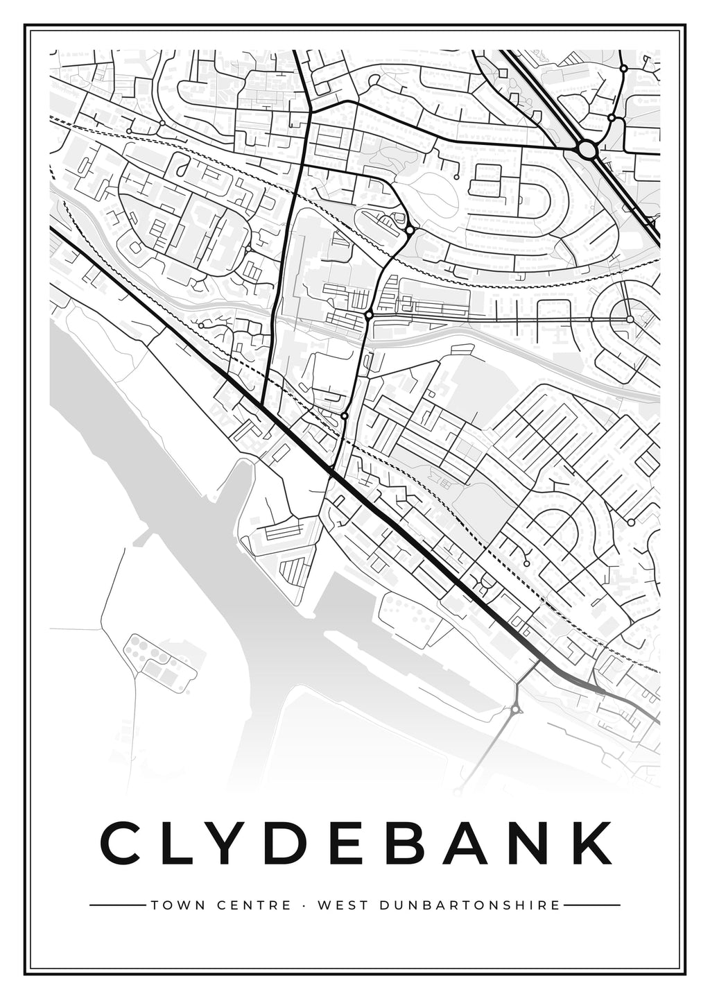 Street map poster of Clydebank town centre, West Dunbartonshire