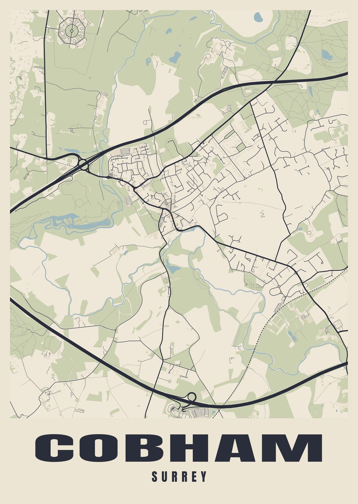 Street map poster of Cobham, Surrey