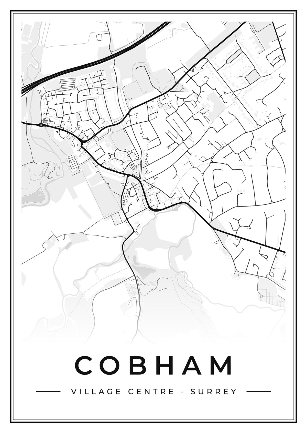 Street map poster of Cobham village centre, Surrey