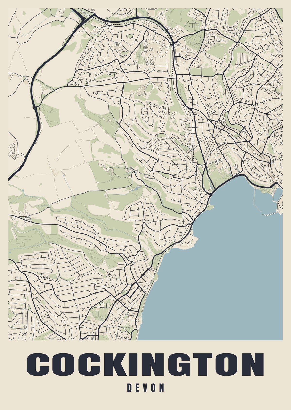 Street map poster of Cockington, Devon