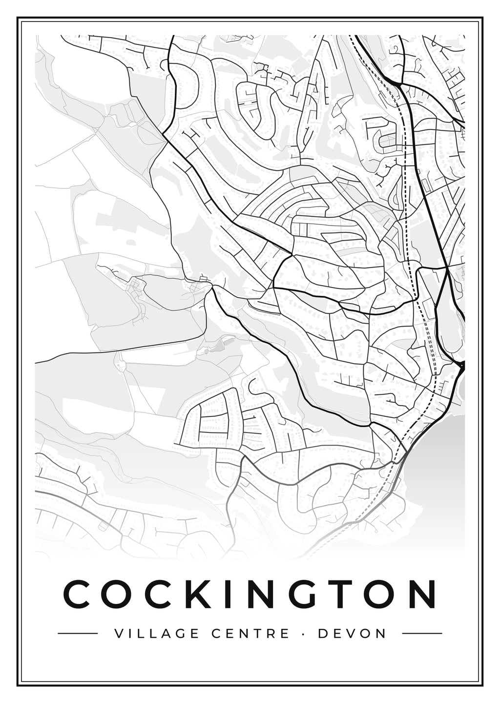 Street map poster of Cockington village centre, Devon