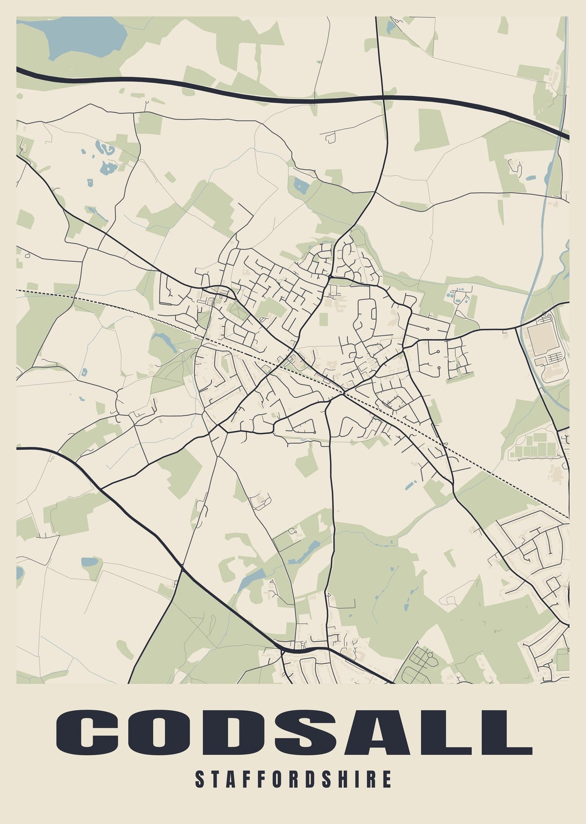 Street map poster of Codsall, Staffordshire