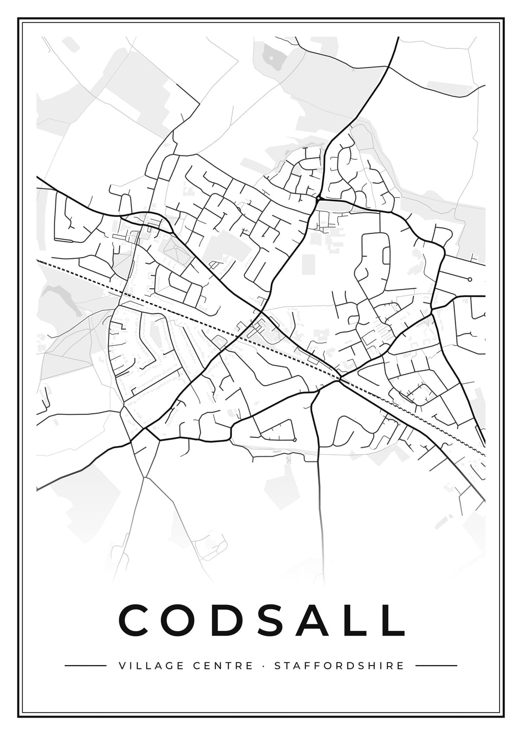 Street map poster of Codsall village centre, Staffordshire