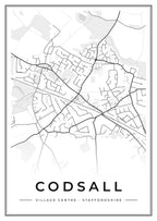 Street map poster of Codsall village centre, Staffordshire
