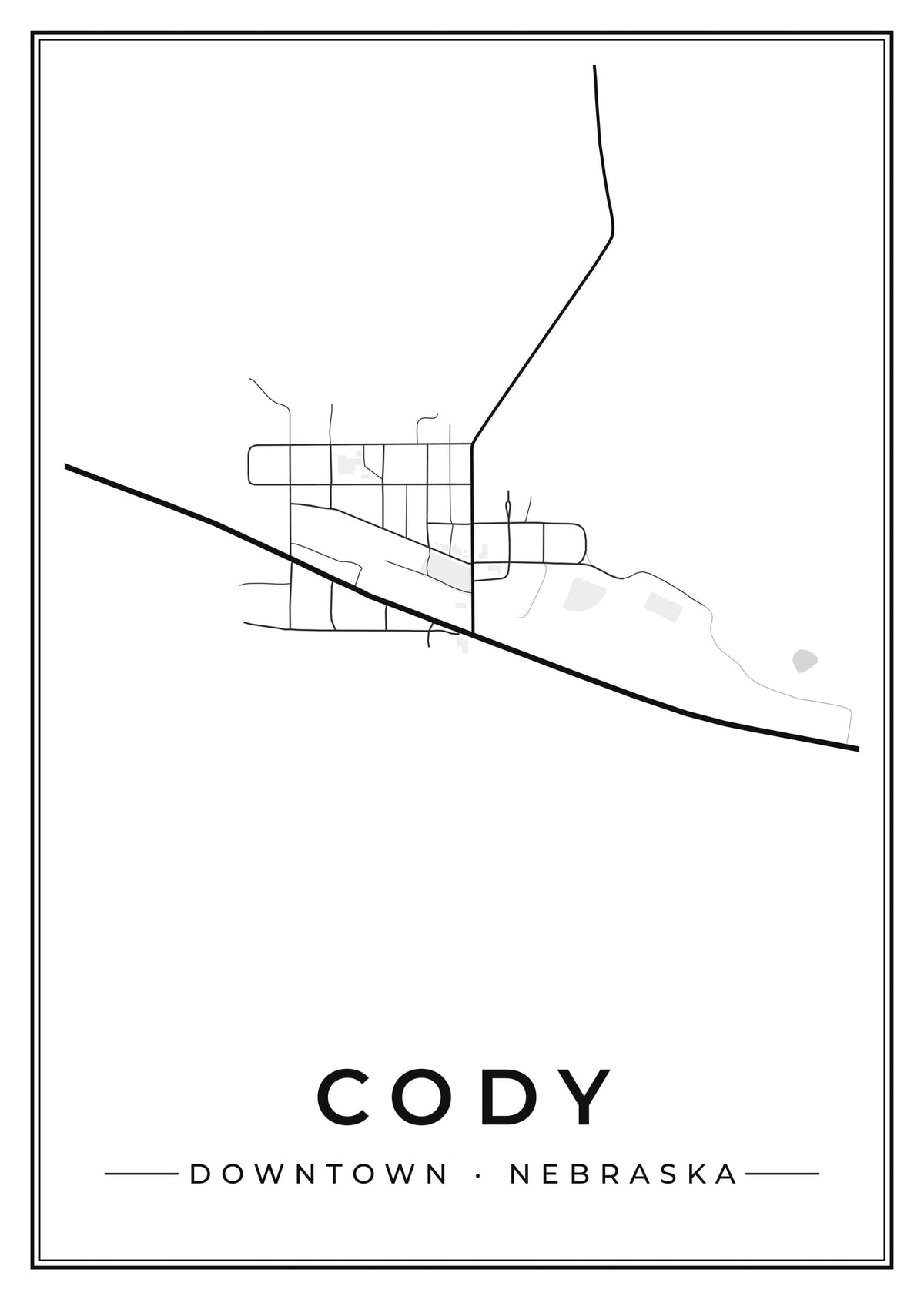 Street map poster of downtown Cody, Nebraska