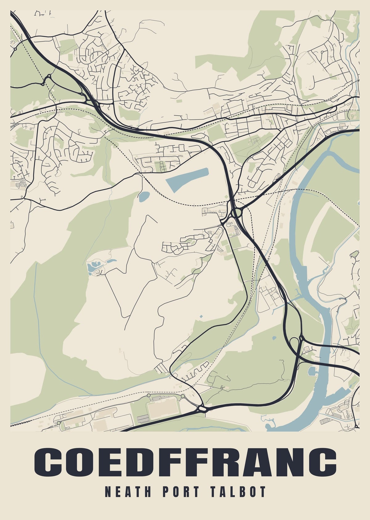 Street map poster of Coedffranc, Neath Port Talbot