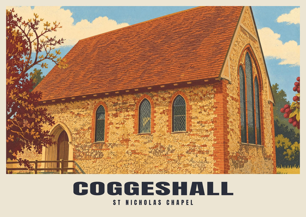 St Nicholas Chapel, Coggeshall poster, Retro Railway style
