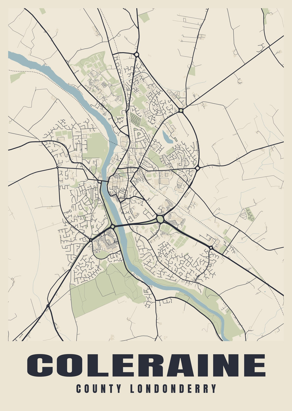 Street map poster of Coleraine, County Londonderry
