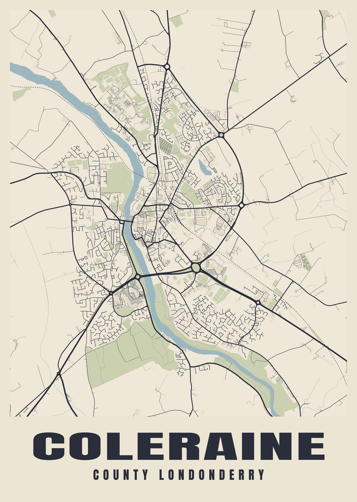 Street map poster of Coleraine, County Londonderry