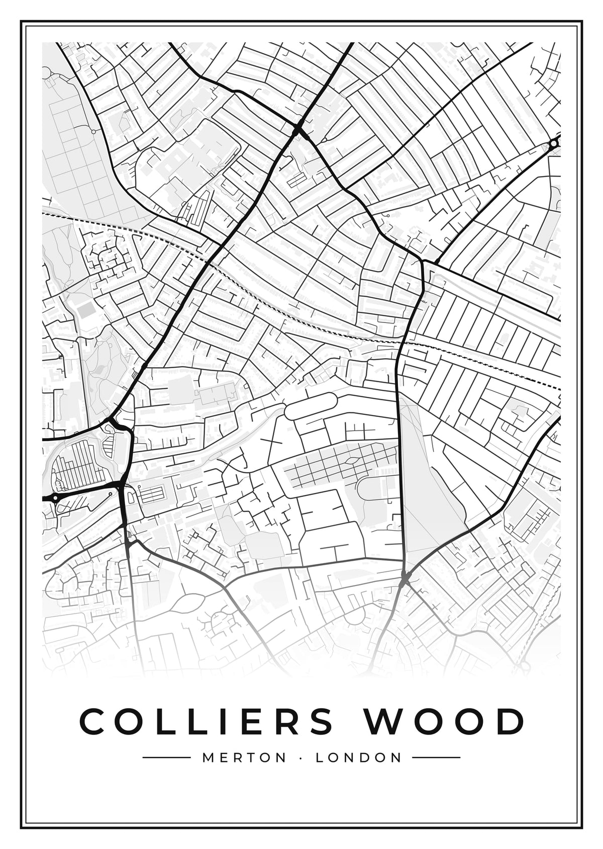 Street map poster of Colliers Wood, Merton, London