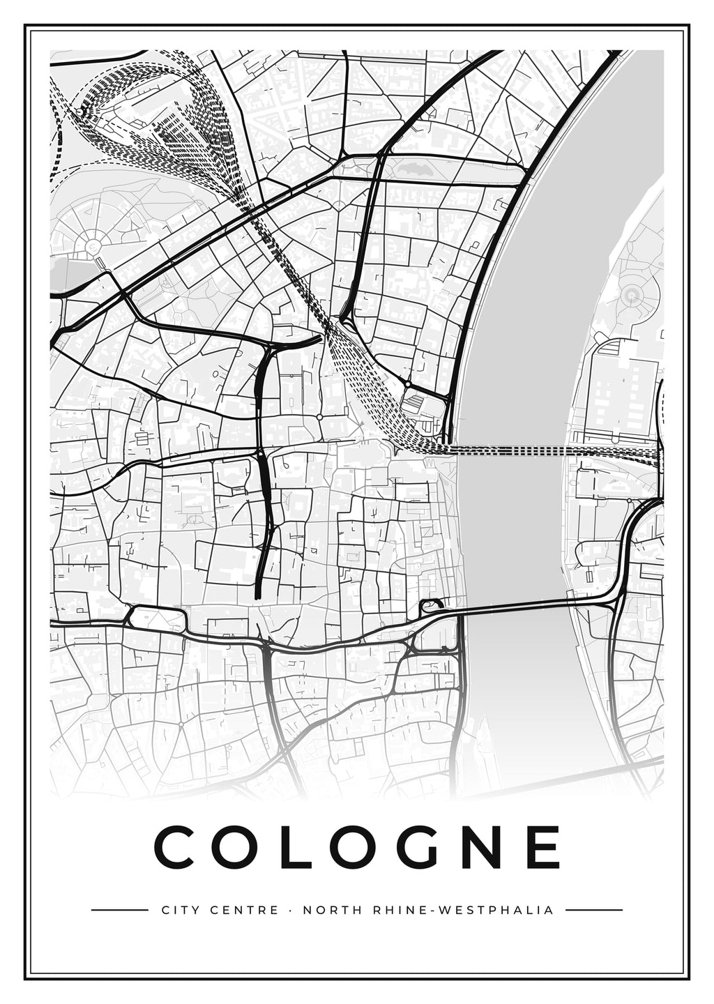 Street map poster of Cologne city centre, North Rhine-Westphalia