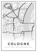 Street map poster of Cologne city centre, North Rhine-Westphalia