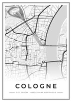 Street map poster of Cologne city centre, North Rhine-Westphalia