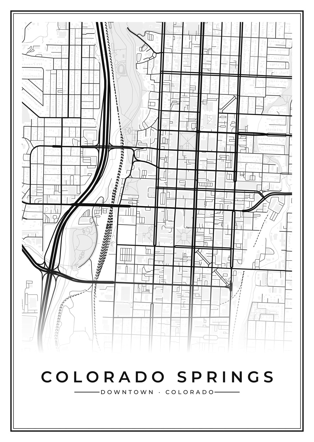 Street map poster of downtown Colorado Springs, Colorado