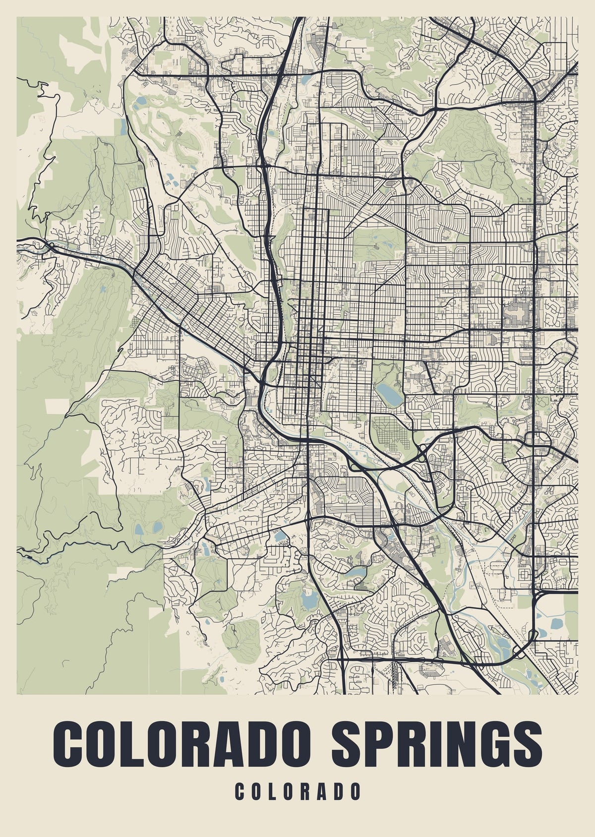 Street map poster of Colorado Springs, Colorado