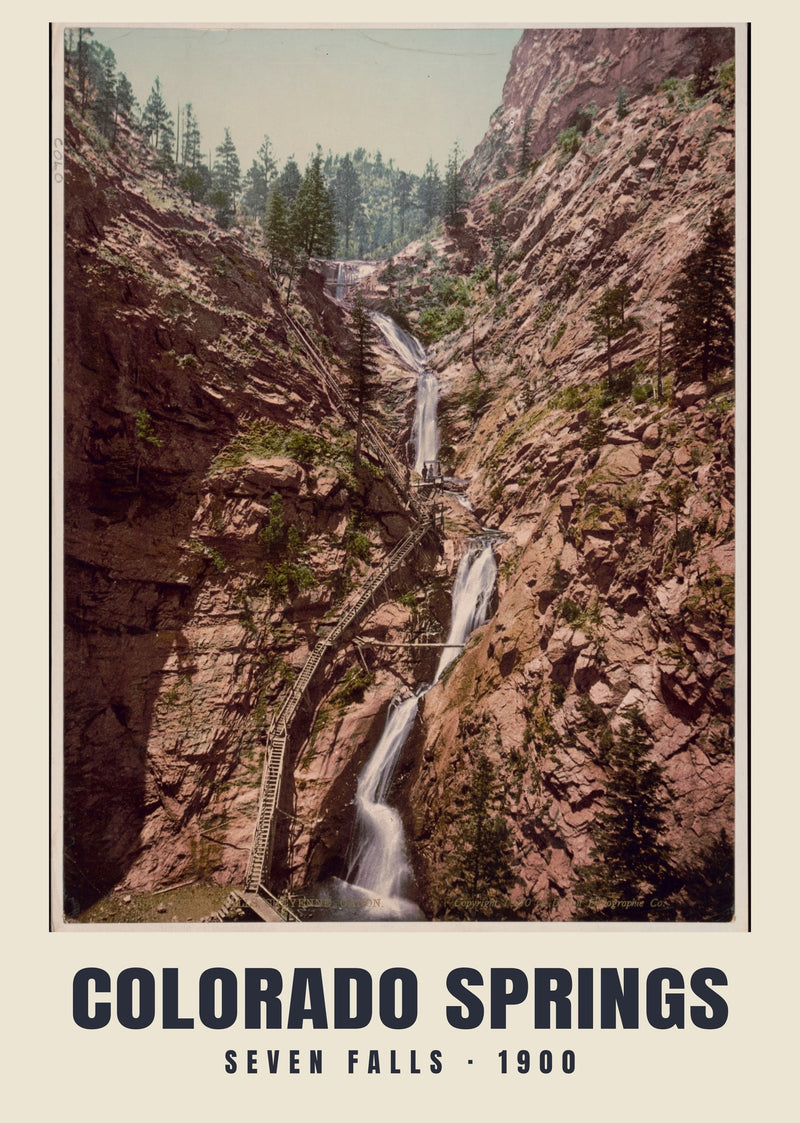 Seven Falls, Colorado Springs — 1900 · Vintage photochrom print