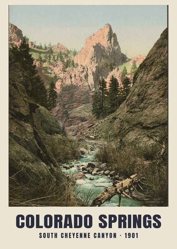 South Cheyenne Canyon, Colorado Springs — 1901 · Vintage photochrom print