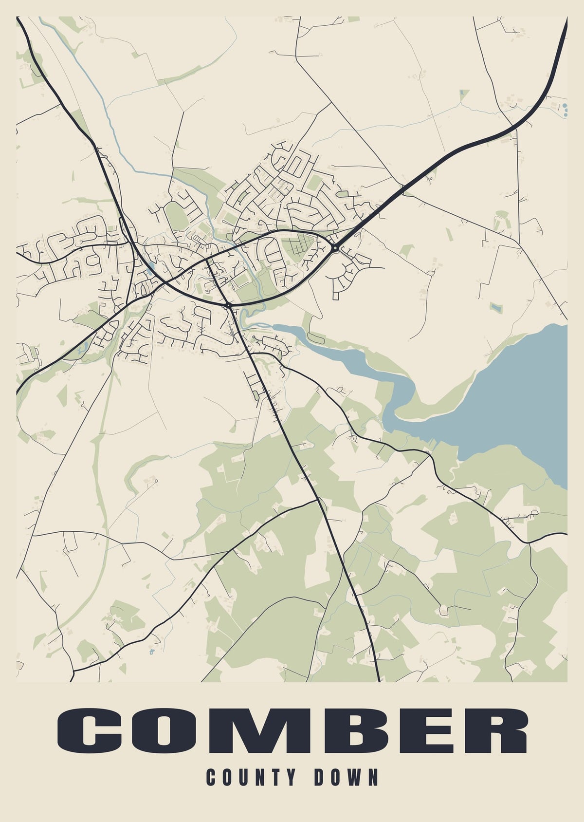 Street map poster of Comber, County Down