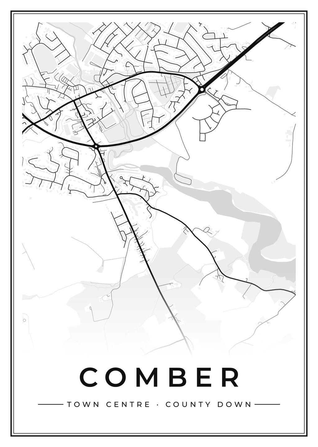Street map poster of Comber town centre, County Down