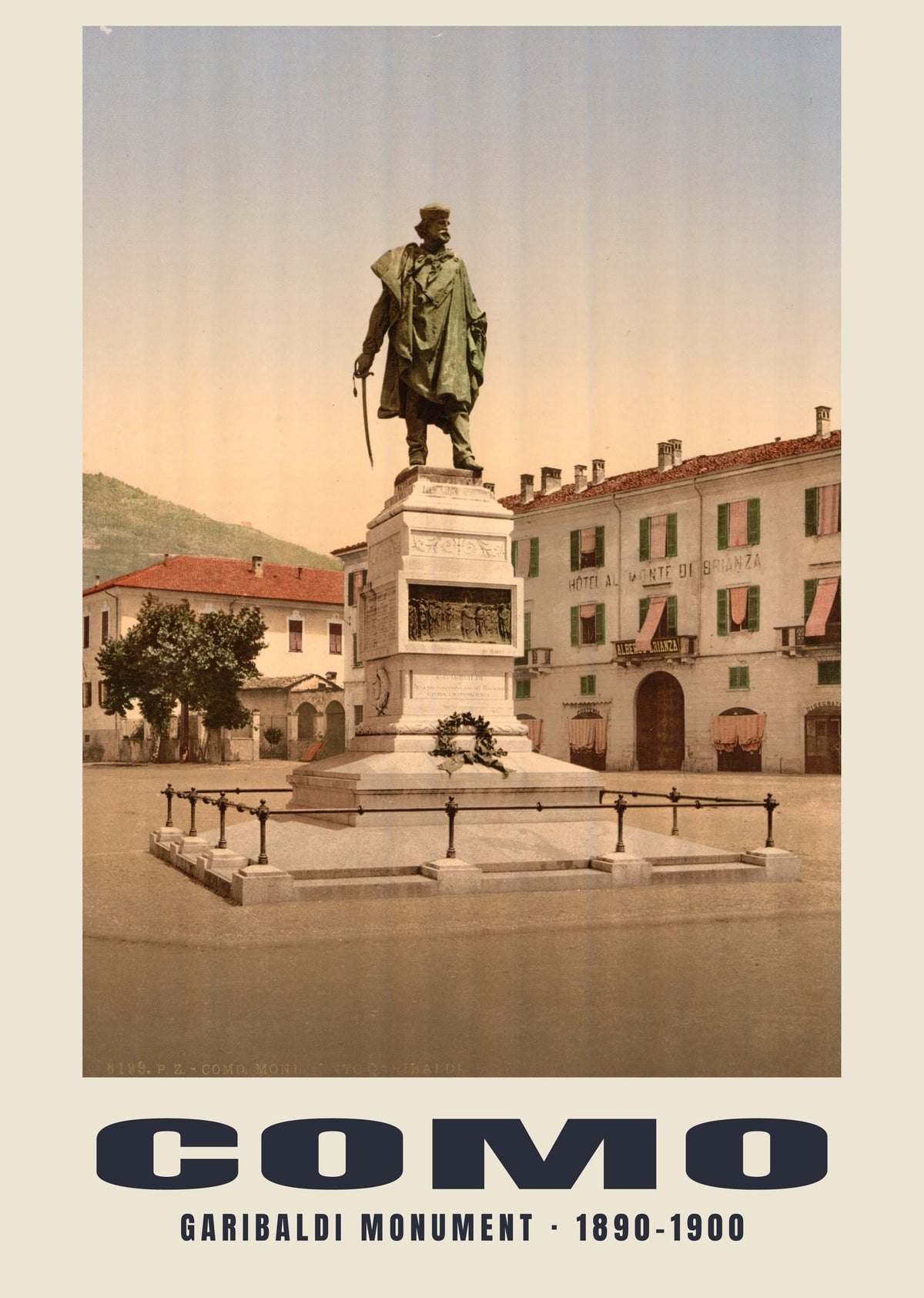 Garibaldi Monument, Como — Vintage photochrom print, 1890–1900