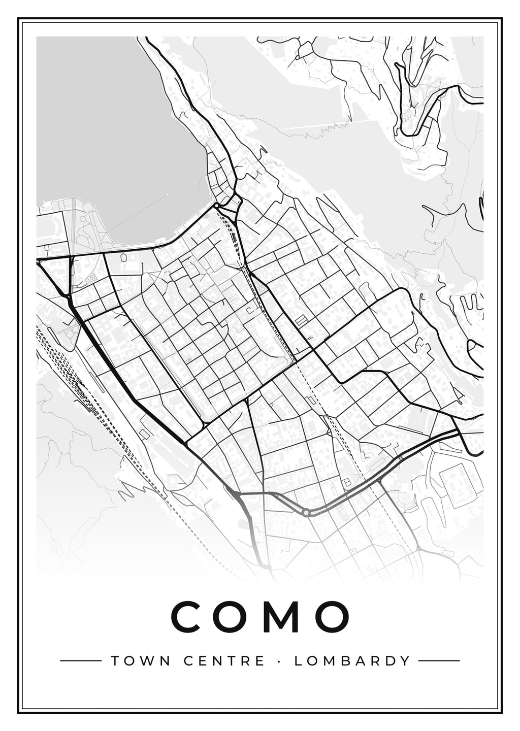 Street map poster of Como town centre, Lombardy