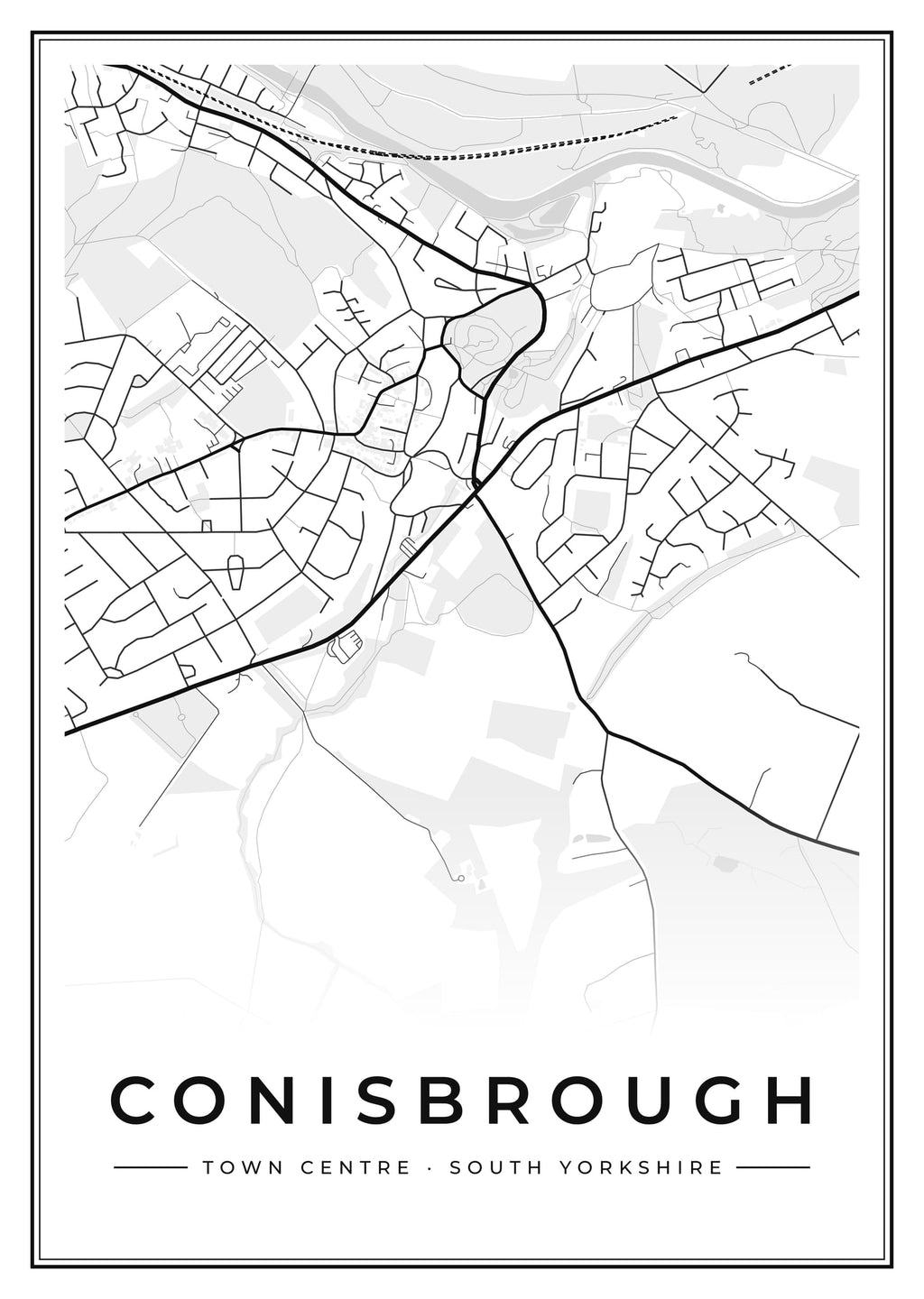 Street map poster of Conisbrough town centre, South Yorkshire