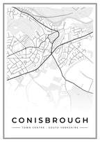 Street map poster of Conisbrough town centre, South Yorkshire