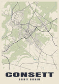 Street map poster of Consett, County Durham