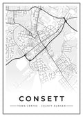 Street map poster of Consett town centre, County Durham