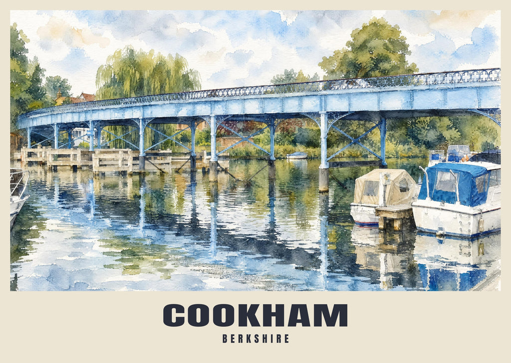 Cookham Bridge poster, English Watercolour style