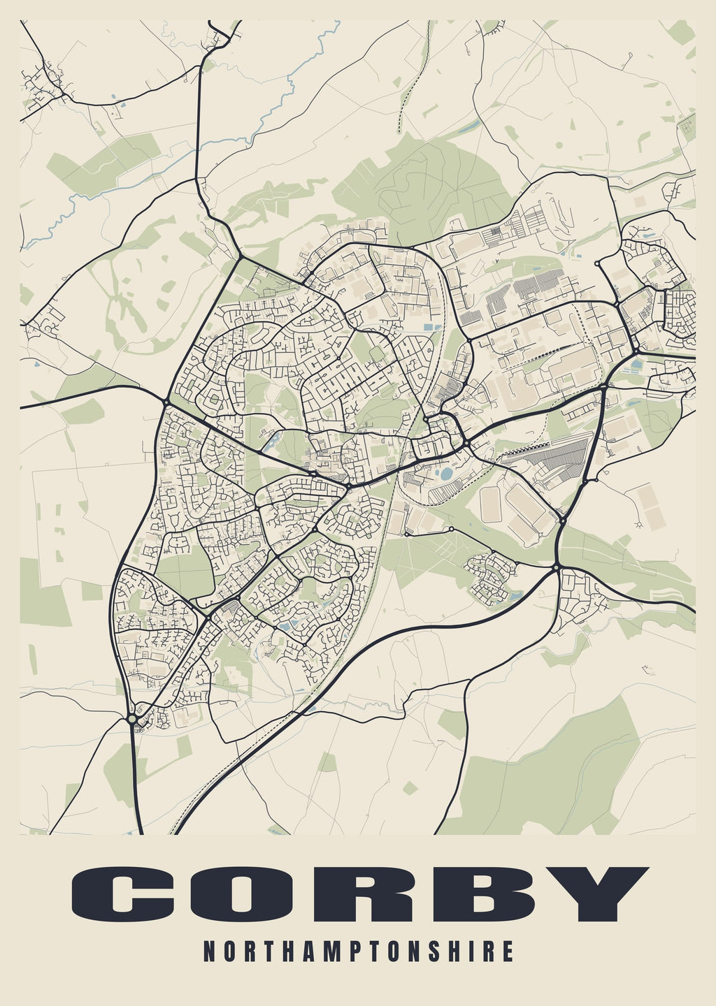 Street map poster of Corby, Northamptonshire