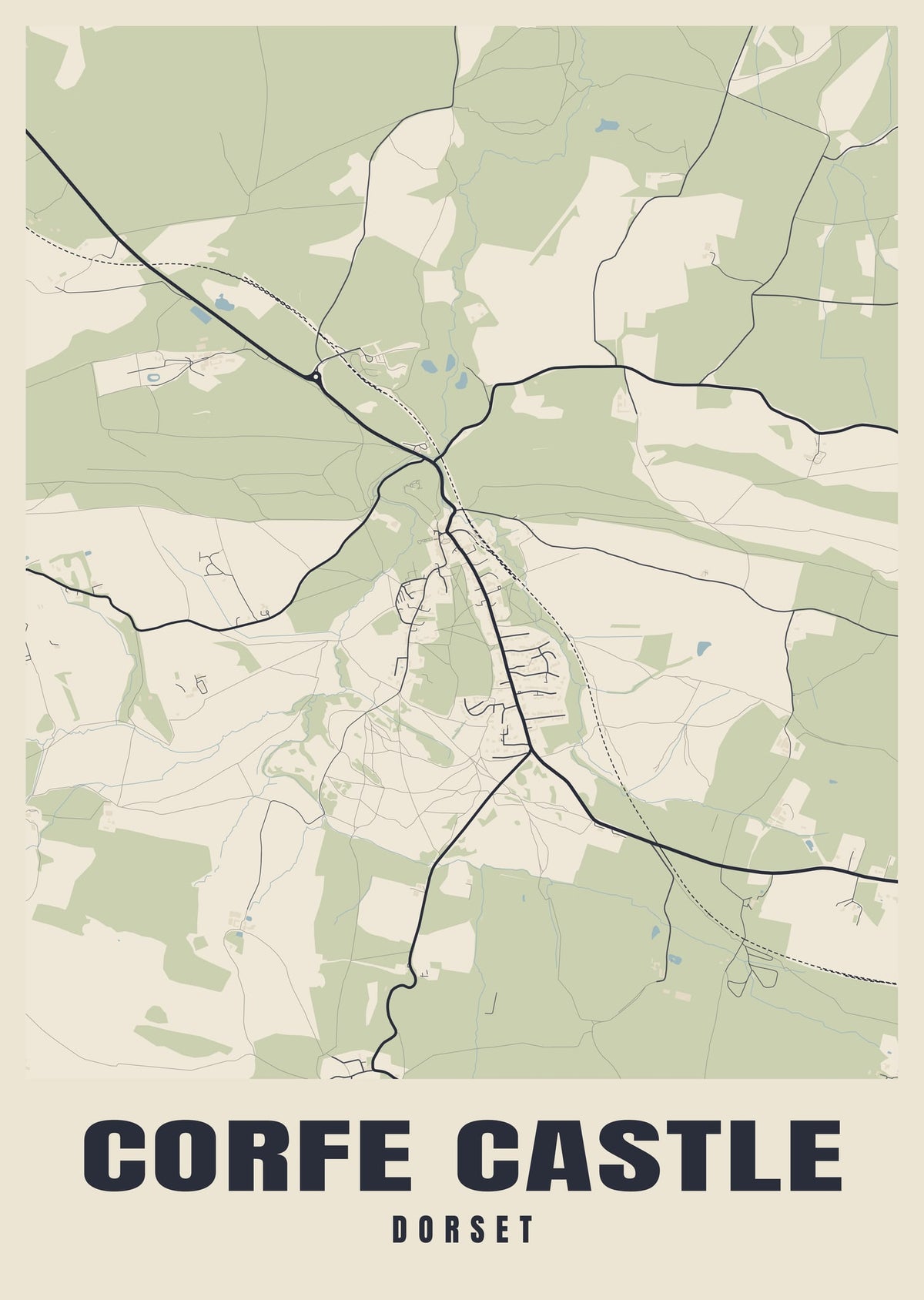 Street map poster of Corfe Castle, Dorset