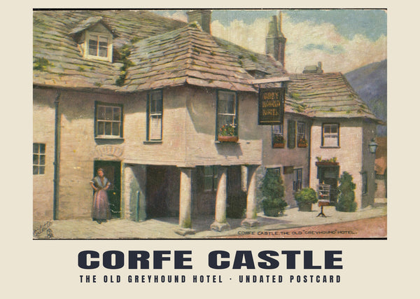 The Old Greyhound Hotel, Corfe Castle — 20th century, undated · Historic illustrated postcard print
