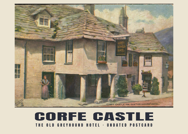 The Old Greyhound Hotel, Corfe Castle — 20th century, undated · Historic illustrated postcard print