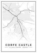 Street map poster of Corfe Castle village centre, Dorset