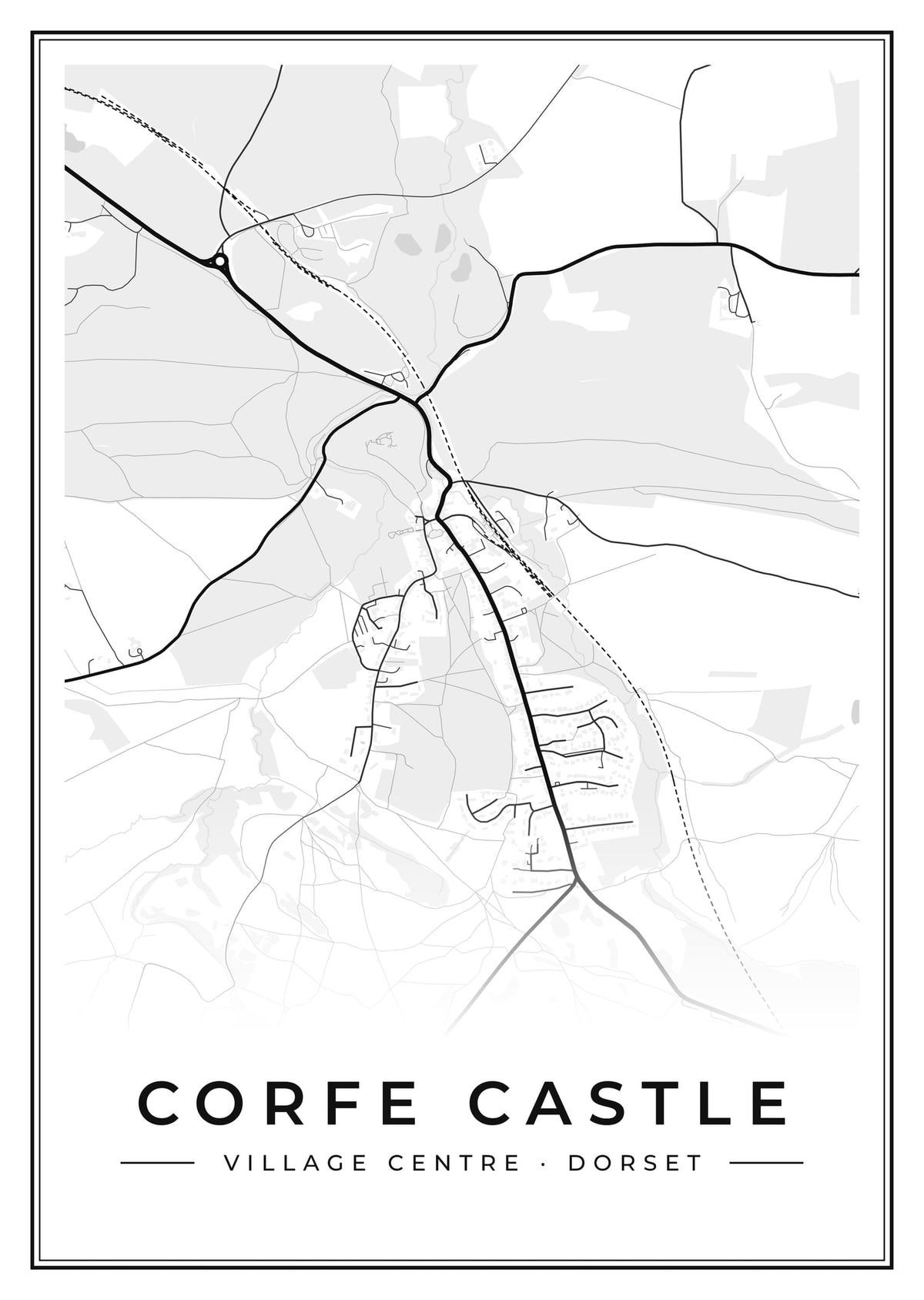 Street map poster of Corfe Castle village centre, Dorset