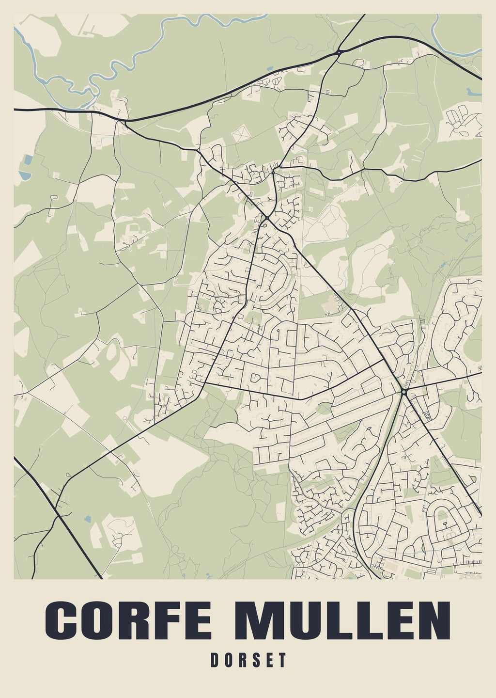 Street map poster of Corfe Mullen, Dorset