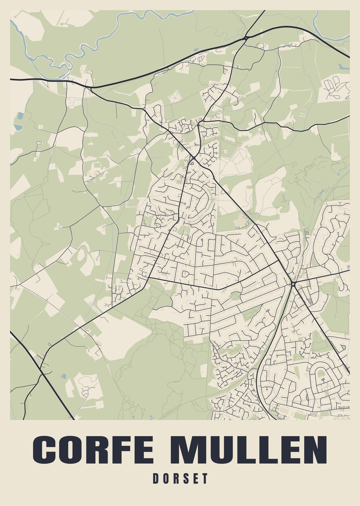 Street map poster of Corfe Mullen, Dorset
