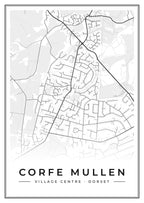 Street map poster of Corfe Mullen village centre, Dorset