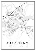 Street map poster of Corsham town centre, Wiltshire