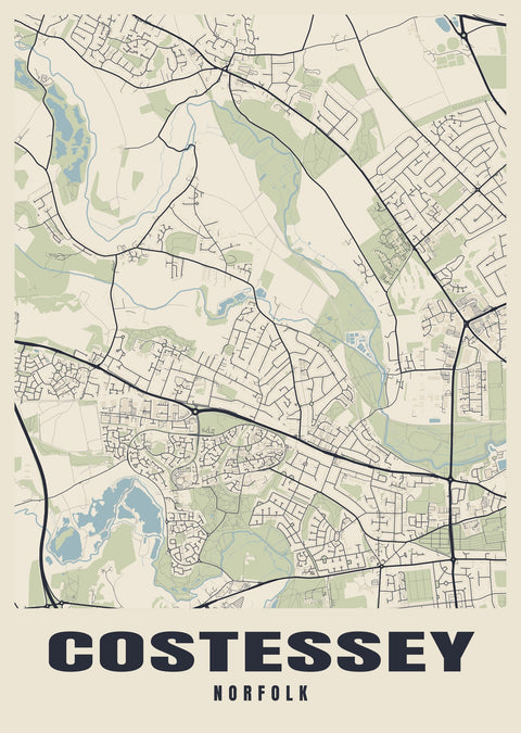 Costessey Street Map Poster