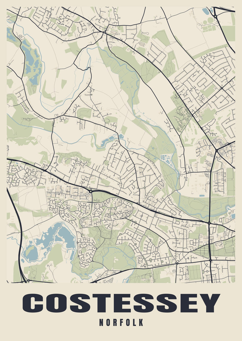 Costessey Street Map Poster
