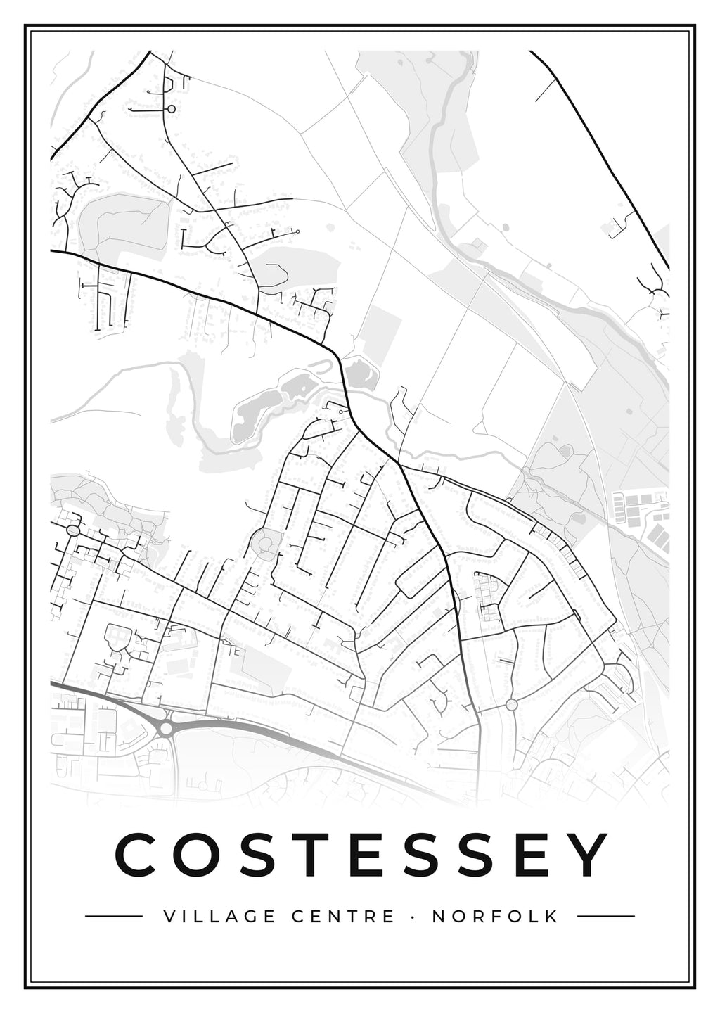 Street map poster of Costessey village centre, Norfolk